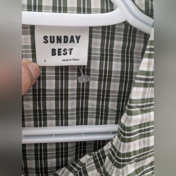 Aritzia Sunday Best Poppy Button Down Check Green Cropped Shirt Size S/M - Picture 6 of 8